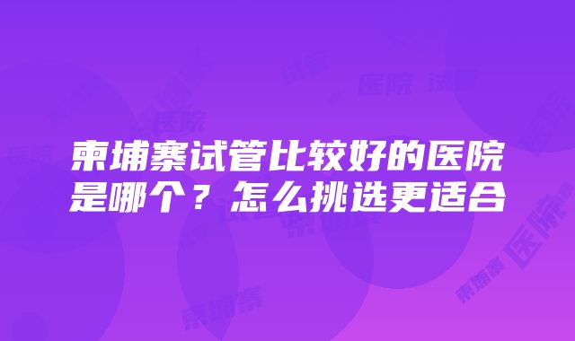 柬埔寨试管比较好的医院是哪个？怎么挑选更适合