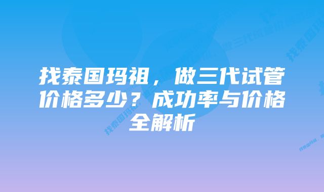 找泰国玛祖，做三代试管价格多少？成功率与价格全解析