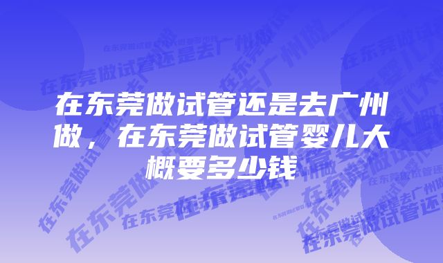 在东莞做试管还是去广州做，在东莞做试管婴儿大概要多少钱