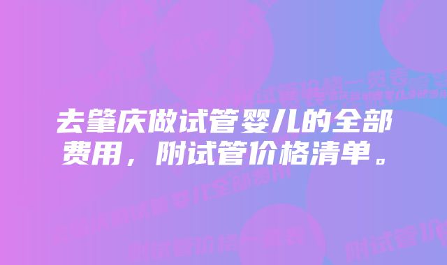 去肇庆做试管婴儿的全部费用，附试管价格清单。