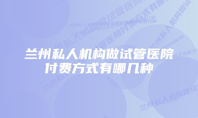 兰州私人机构做试管医院付费方式有哪几种