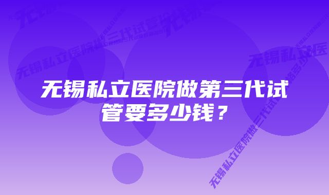 无锡私立医院做第三代试管要多少钱？