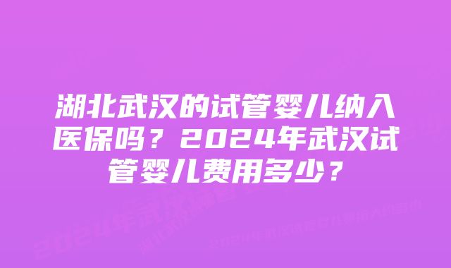 湖北武汉的试管婴儿纳入医保吗？2024年武汉试管婴儿费用多少？