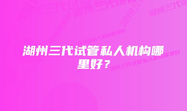 湖州三代试管私人机构哪里好？