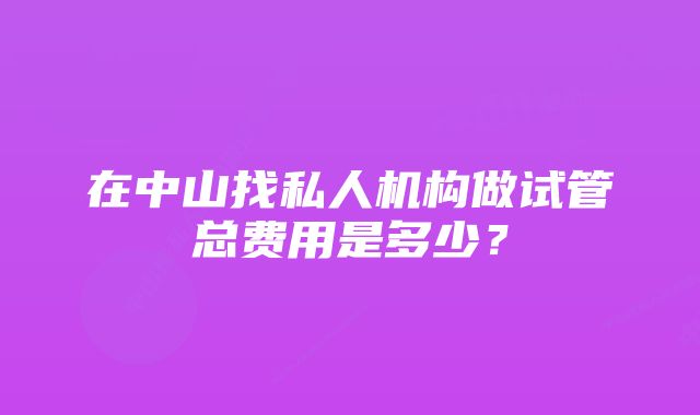 在中山找私人机构做试管总费用是多少？