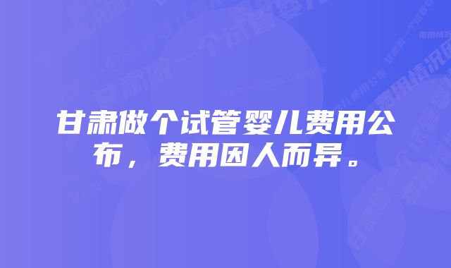 甘肃做个试管婴儿费用公布，费用因人而异。