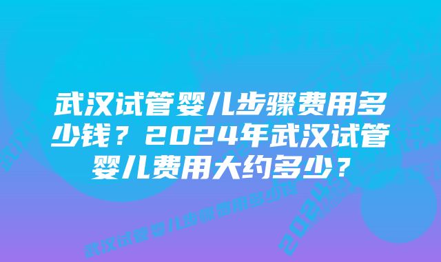 武汉试管婴儿步骤费用多少钱？2024年武汉试管婴儿费用大约多少？