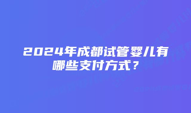 2024年成都试管婴儿有哪些支付方式？