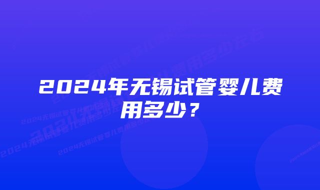 2024年无锡试管婴儿费用多少？