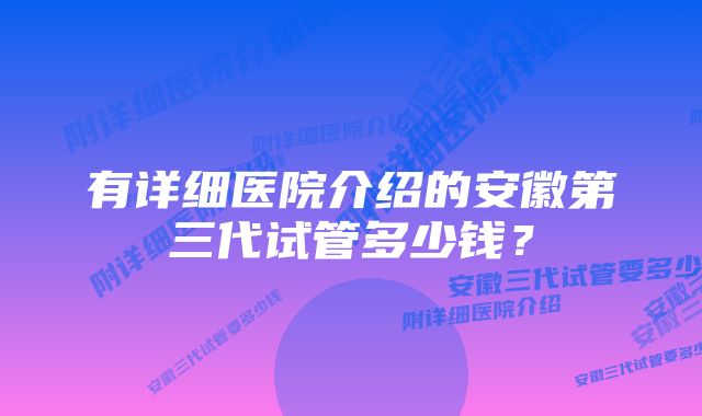 有详细医院介绍的安徽第三代试管多少钱？