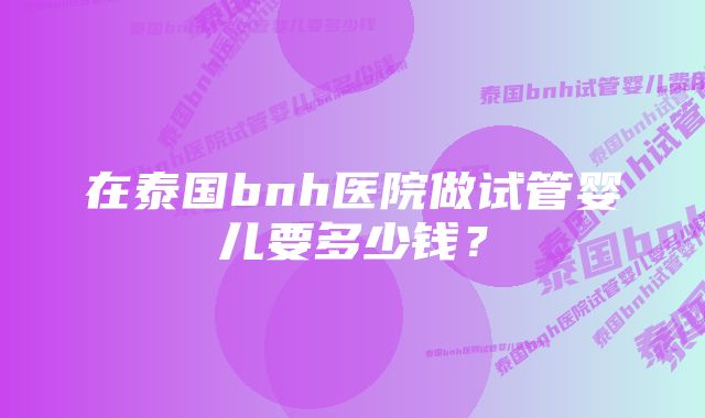 在泰国bnh医院做试管婴儿要多少钱？