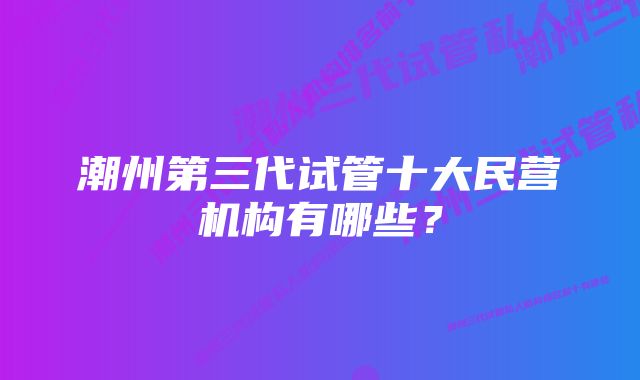 潮州第三代试管十大民营机构有哪些？