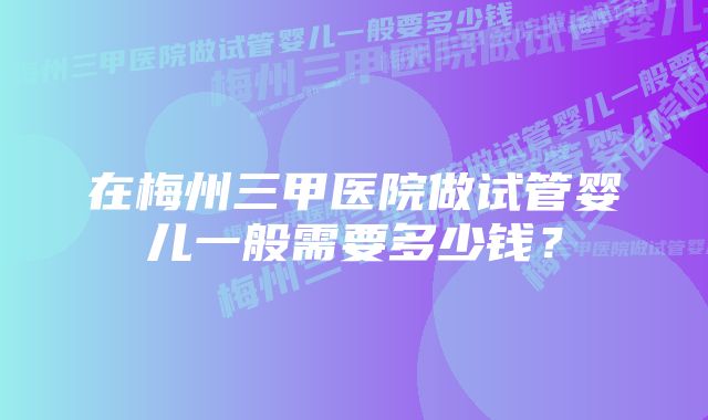 在梅州三甲医院做试管婴儿一般需要多少钱？