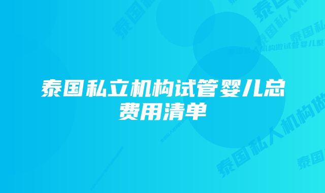 泰国私立机构试管婴儿总费用清单