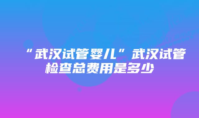 “武汉试管婴儿”武汉试管检查总费用是多少