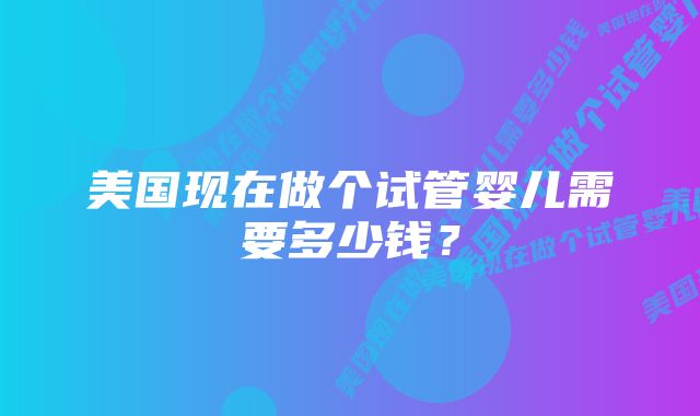 美国现在做个试管婴儿需要多少钱？