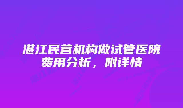 湛江民营机构做试管医院费用分析，附详情