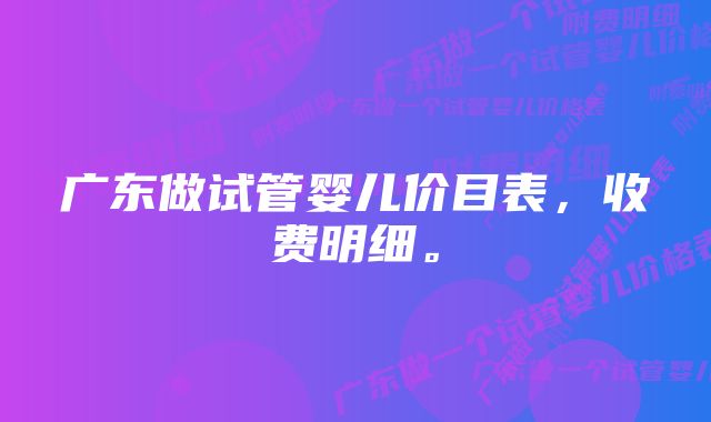 广东做试管婴儿价目表，收费明细。