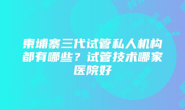 柬埔寨三代试管私人机构都有哪些？试管技术哪家医院好