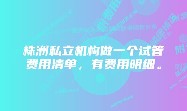 株洲私立机构做一个试管费用清单，有费用明细。