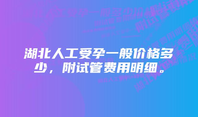 湖北人工受孕一般价格多少，附试管费用明细。