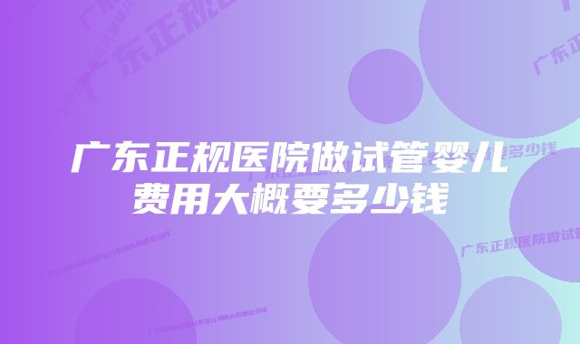 广东正规医院做试管婴儿费用大概要多少钱