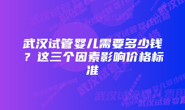 武汉试管婴儿需要多少钱？这三个因素影响价格标准