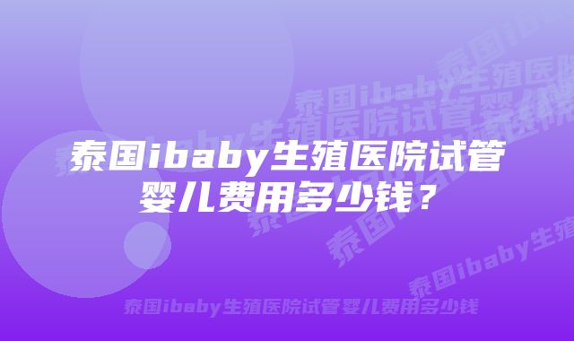 泰国ibaby生殖医院试管婴儿费用多少钱？