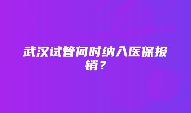 武汉试管何时纳入医保报销？