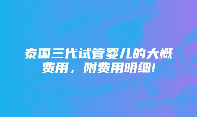 泰国三代试管婴儿的大概费用，附费用明细!