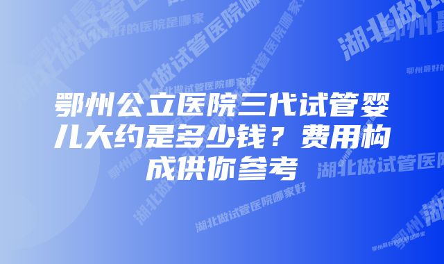 鄂州公立医院三代试管婴儿大约是多少钱？费用构成供你参考