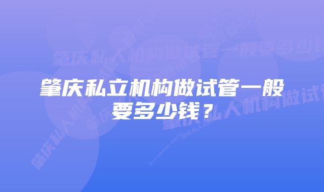 肇庆私立机构做试管一般要多少钱？