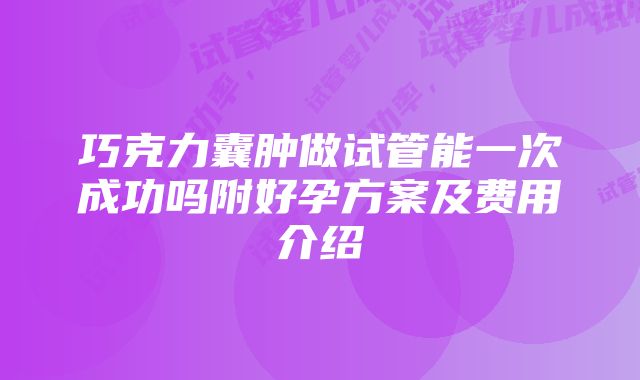 巧克力囊肿做试管能一次成功吗附好孕方案及费用介绍