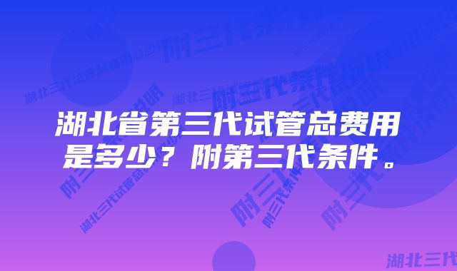 湖北省第三代试管总费用是多少？附第三代条件。