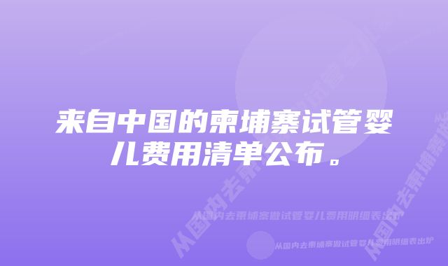 来自中国的柬埔寨试管婴儿费用清单公布。