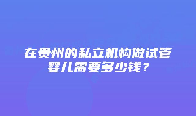 在贵州的私立机构做试管婴儿需要多少钱？