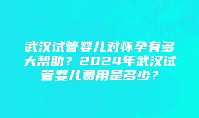 武汉试管婴儿对怀孕有多大帮助？2024年武汉试管婴儿费用是多少？