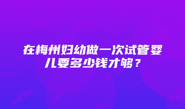 在梅州妇幼做一次试管婴儿要多少钱才够？