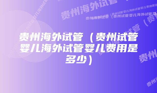 贵州海外试管（贵州试管婴儿海外试管婴儿费用是多少）