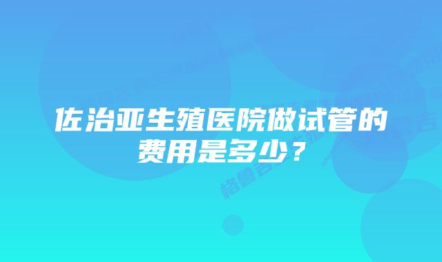 佐治亚生殖医院做试管的费用是多少？