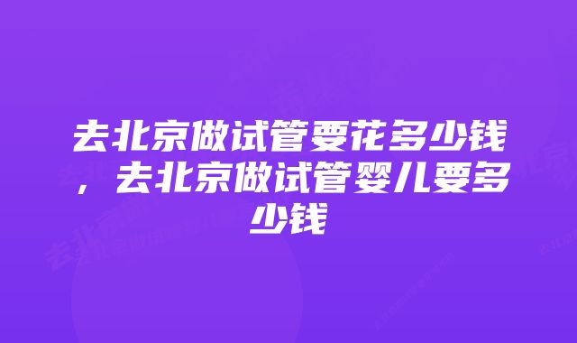 去北京做试管要花多少钱，去北京做试管婴儿要多少钱