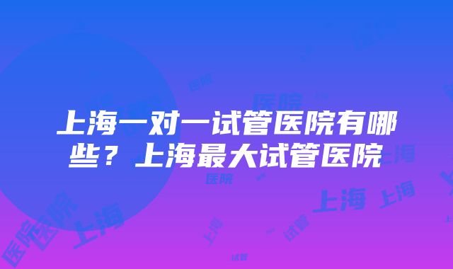 上海一对一试管医院有哪些？上海最大试管医院