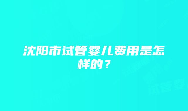 沈阳市试管婴儿费用是怎样的？