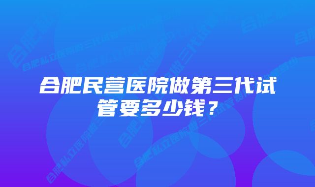 合肥民营医院做第三代试管要多少钱？