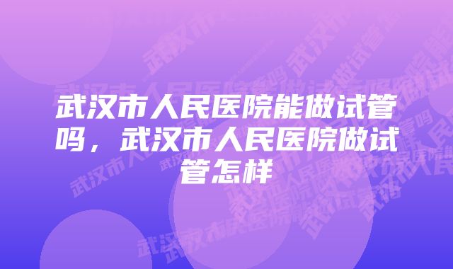 武汉市人民医院能做试管吗，武汉市人民医院做试管怎样