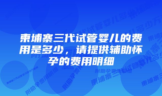 柬埔寨三代试管婴儿的费用是多少，请提供辅助怀孕的费用明细