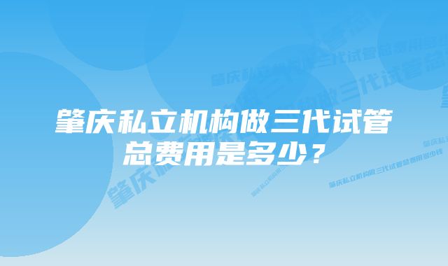 肇庆私立机构做三代试管总费用是多少？