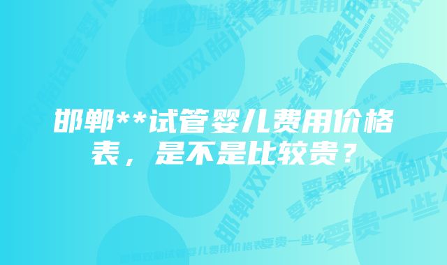 邯郸**试管婴儿费用价格表，是不是比较贵？