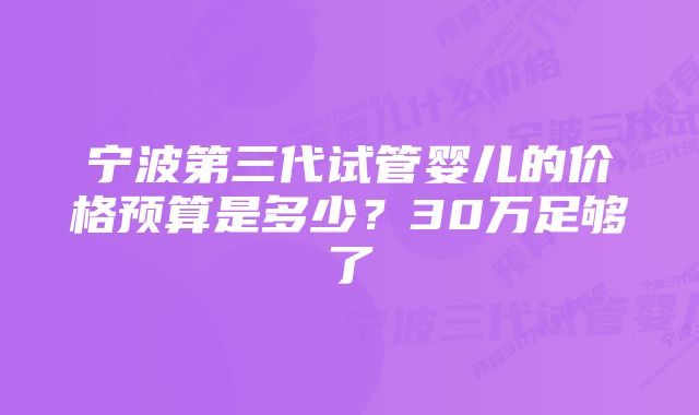 宁波第三代试管婴儿的价格预算是多少？30万足够了