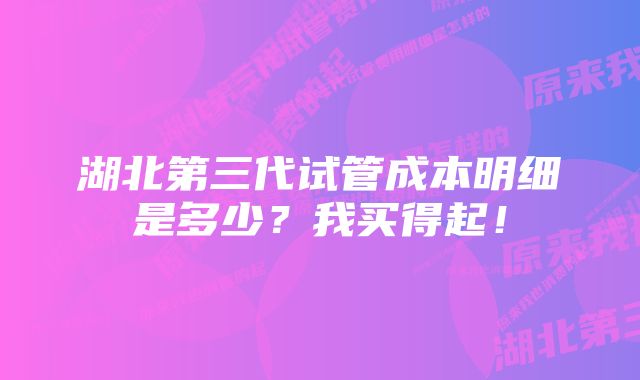 湖北第三代试管成本明细是多少？我买得起！